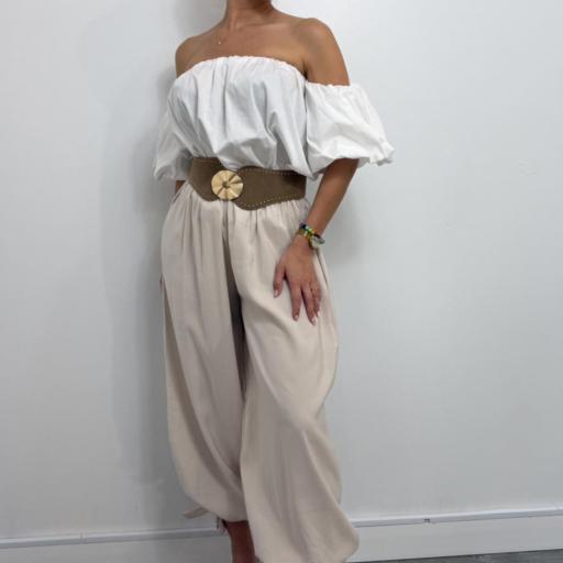 Pantalón bombacho mujer estilo boho chic Beige