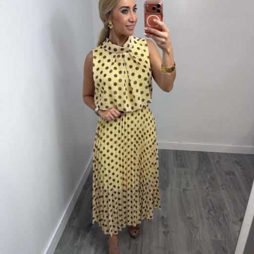 Vestido Largo Plisado de Lunares Mujer | Elegante Fiesta Invitada Amarillo [0]