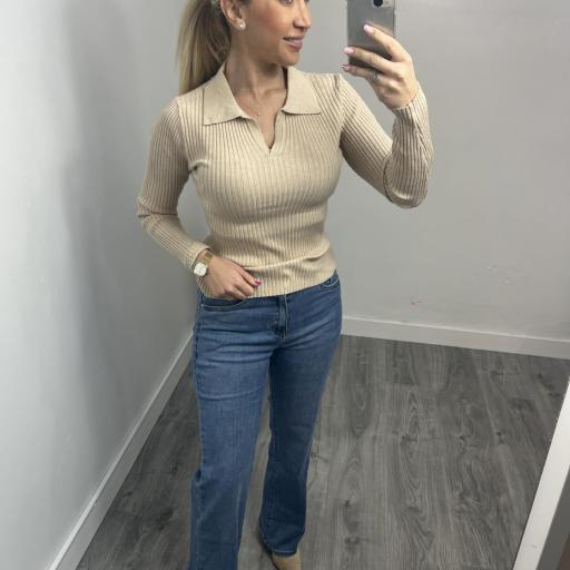 Pantalón vaquero elástico mujer corte regular 