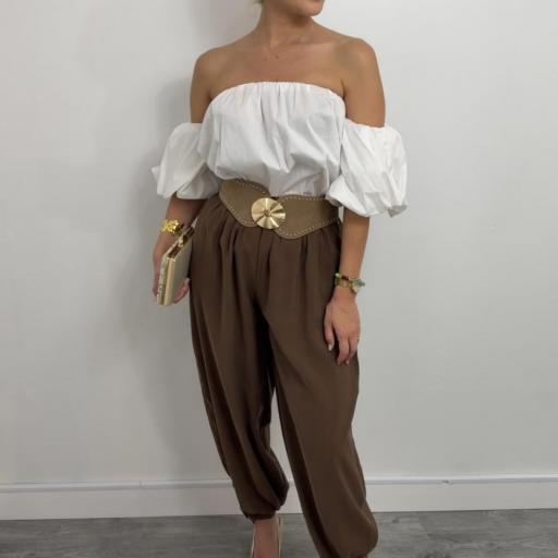 Pantalón bombacho marrón  mujer estilo boho chic