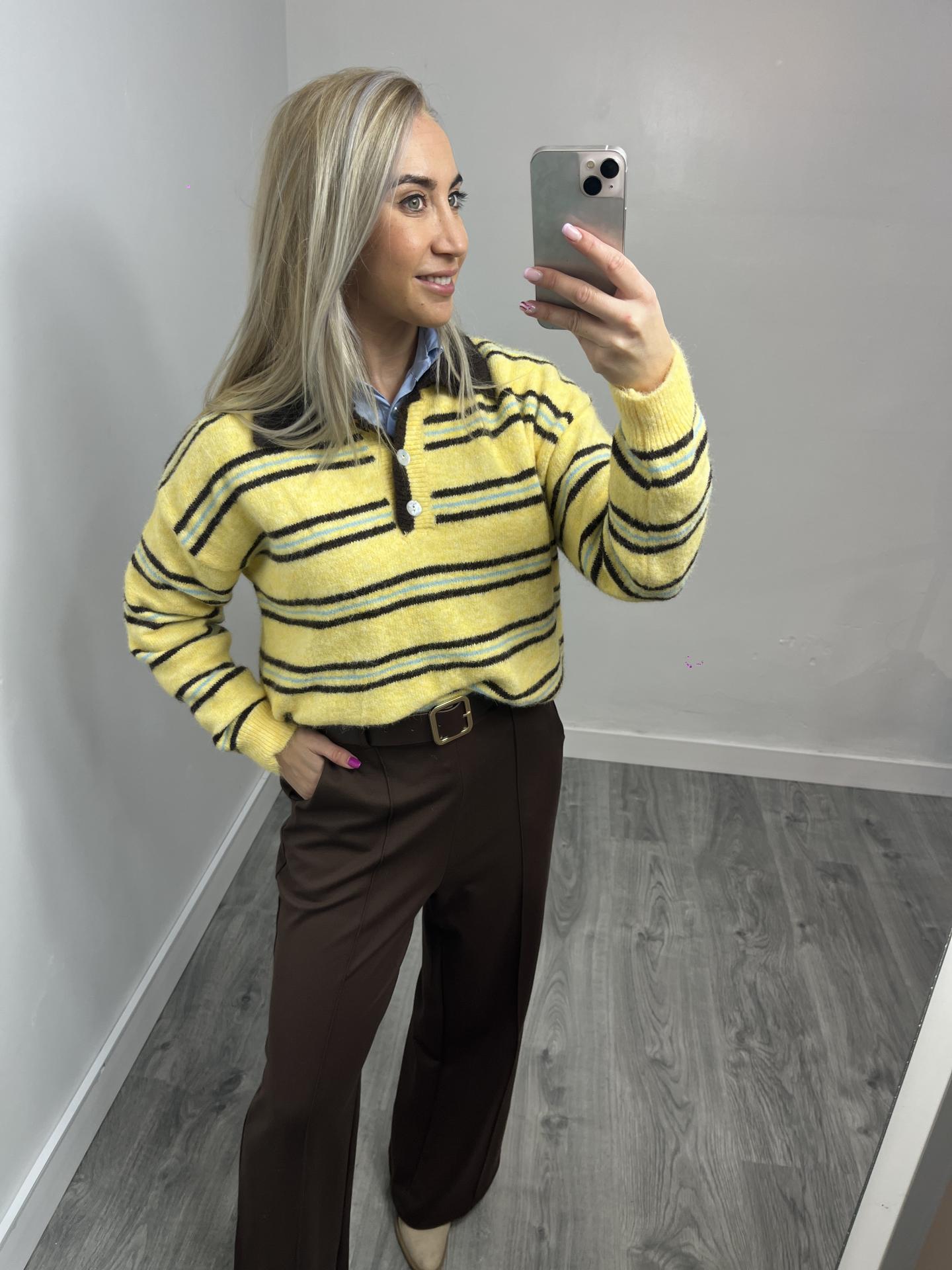 Pantalón Palazzo Mujer de Punto Elástico con Cinturón Marrón