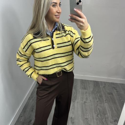 Pantalón Palazzo Mujer de Punto Elástico con Cinturón Marrón 