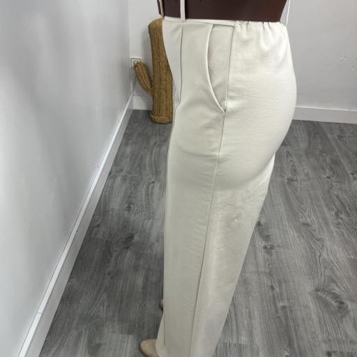 Pantalón Palazzo Mujer de Punto Elástico con Cinturón Beige  [2]