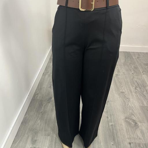 Pantalón Palazzo Mujer de Punto Elástico con Cinturón Negro [1]