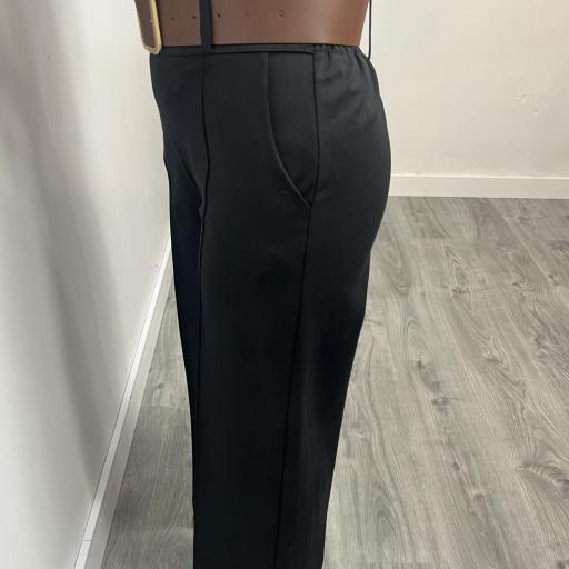 Pantalón Palazzo Mujer de Punto Elástico con Cinturón Negro [2]