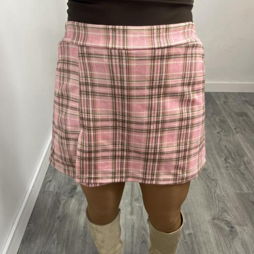 Falda Pantalón Mujer Elegante Cuadros Rosa [1]