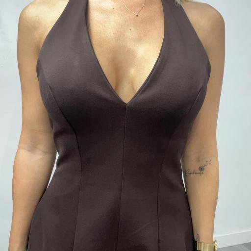 Vestido  Utah Elegante corto con tirantes halter Marrón [1]