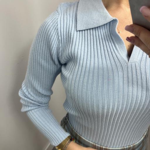 Jersey  Mujer polo de punto canalé celeste [1]
