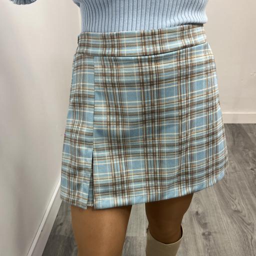 Falda Pantalón Mujer Elegante Cuadros Celeste [1]