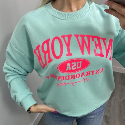 Sudadera Oversize Mujer Verde Agua New York [1]
