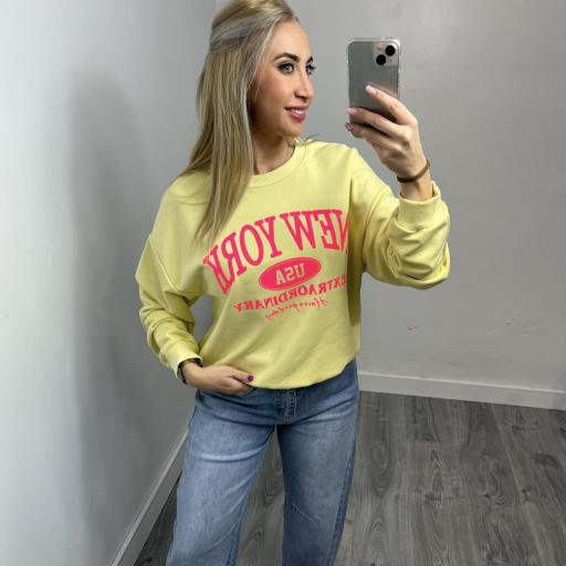 Sudadera Oversize Mujer Amarilla New York