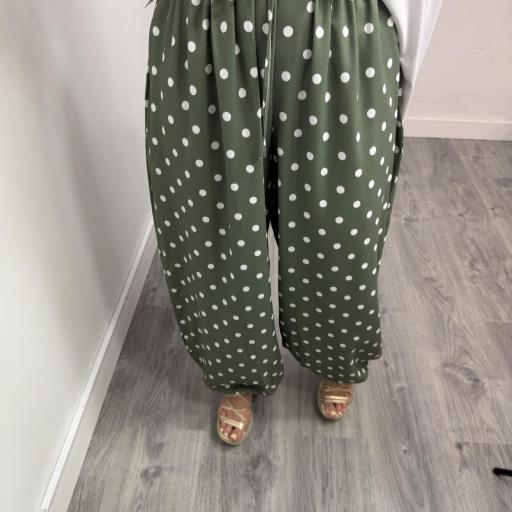 Pantalón Fluido Bombacho de Lunares | Moda Mujer Verde [1]