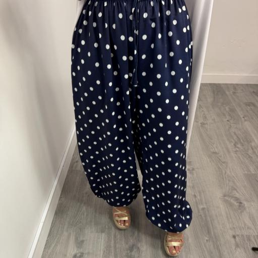 Pantalón Fluido Bombacho de Lunares | Moda Mujer Azul Marino [1]