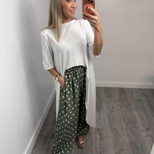 Pantalón Fluido Bombacho de Lunares | Moda Mujer Verde [0]
