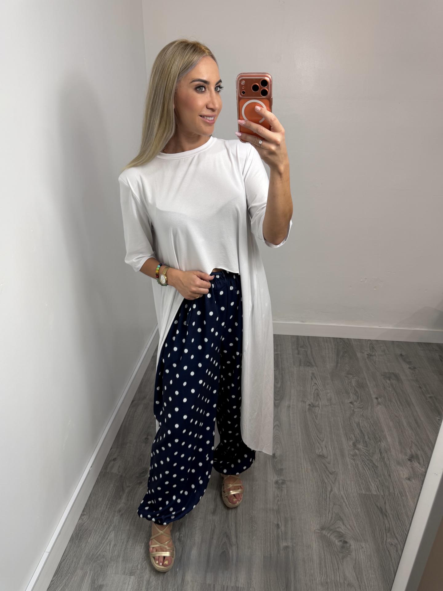 Pantalón Fluido Bombacho de Lunares | Moda Mujer Azul Marino