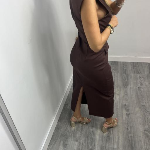 Vestido tubo marrón elegante midi Mónaco marrón  [2]