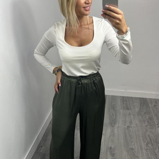 Pantalón Mujer  Fluido efecto satinado Verde
