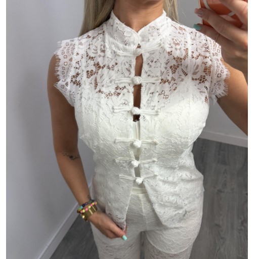 Top de Encaje Blanco Elegante para Mujer  [1]