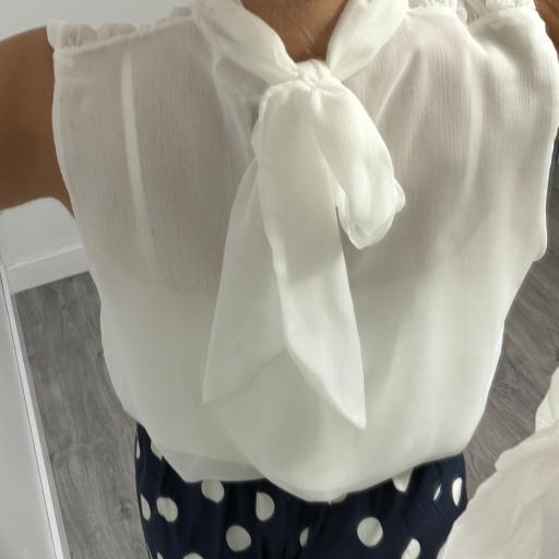 Blusa Laxis Elegante de Gasa con Lazada |Blanco [1]