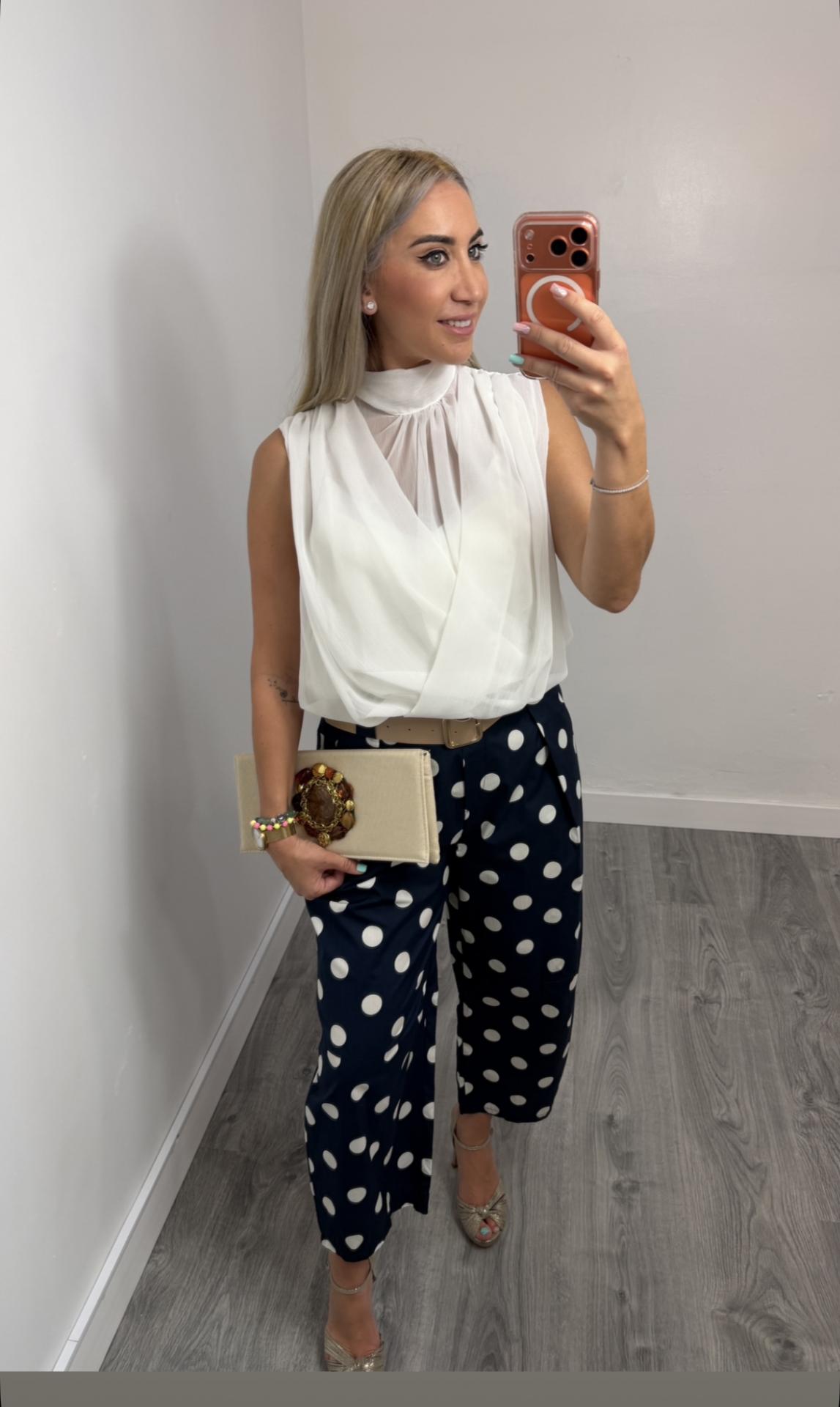 Pantalón Balloon Marino de Lunares Mujer | Pantalón Elegante