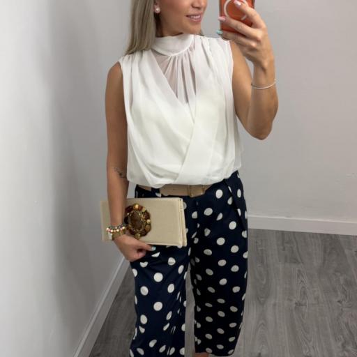 Pantalón Balloon Marino de Lunares Mujer | Pantalón Elegante [0]