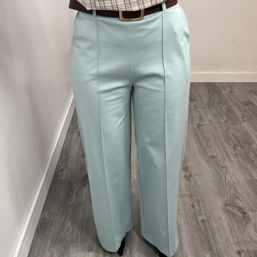 Pantalón Palazzo Mujer de Punto Elástico con Cinturón Celeste [2]