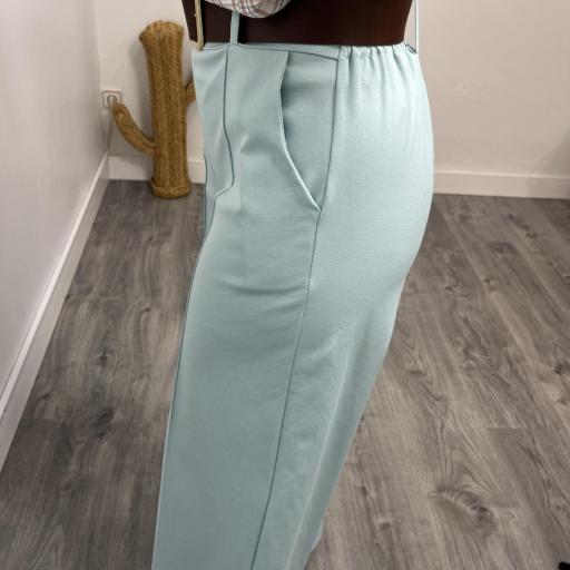 Pantalón Palazzo Mujer de Punto Elástico con Cinturón Celeste [1]