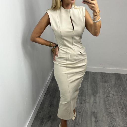 Vestido  Mujer Tubo  Elegante Midi Mónacon beige