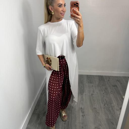 Pantalón Bombacho de Lunares Blanco y Burdeos para Mujer [0]