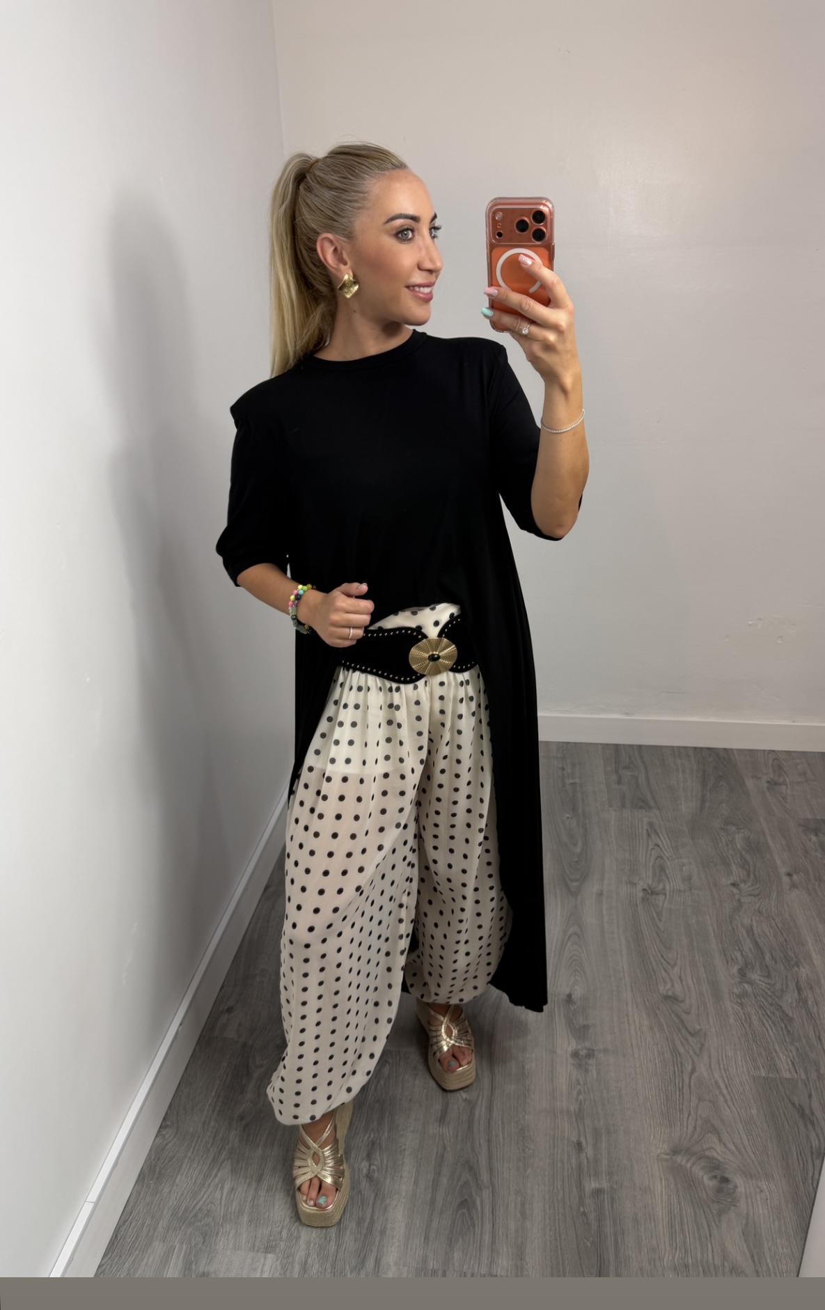 Pantalón Bombacho de Lunares Blanco y Negro para Mujer