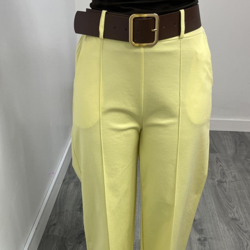 Pantalón Palazzo Mujer de Punto Elástico con Cinturón Amarillo [1]