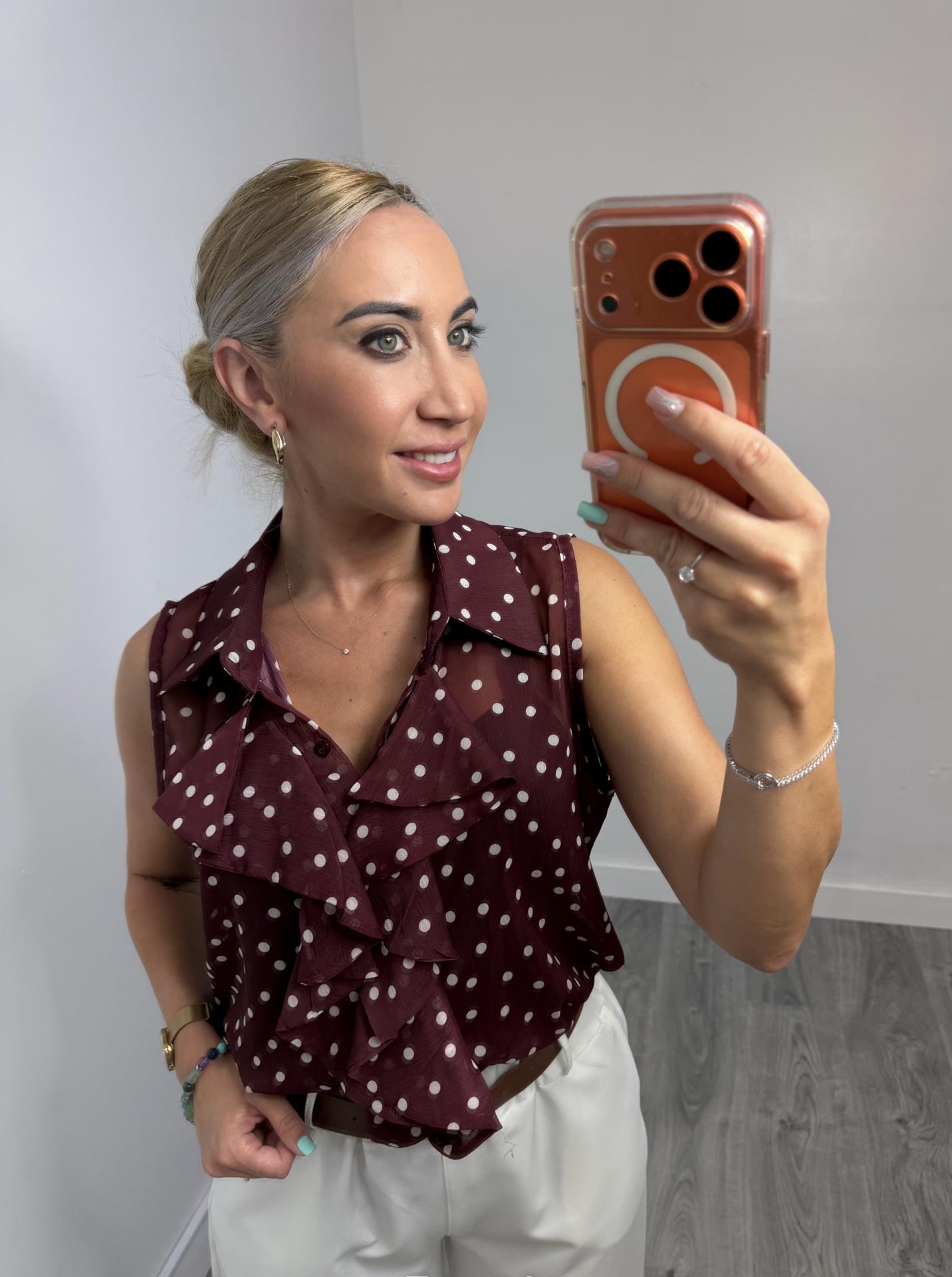 Blusa de Lunares Mujer con Volantes | Burdeos