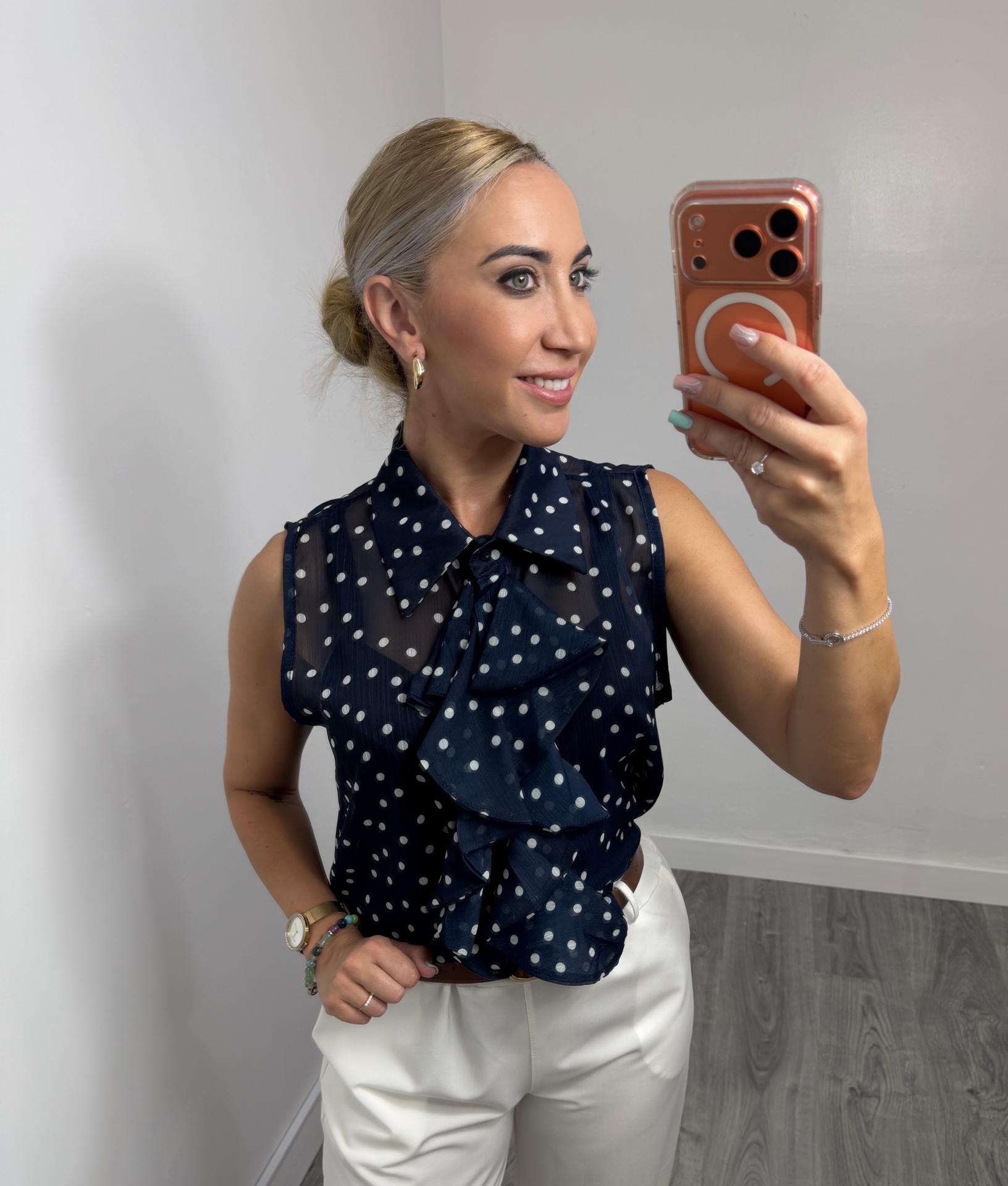 Blusa de Lunares Mujer con Volantes |Marino