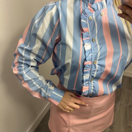 Blusa de Mujer a Rayas Rosa y Azul con Volantes Maren  [1]