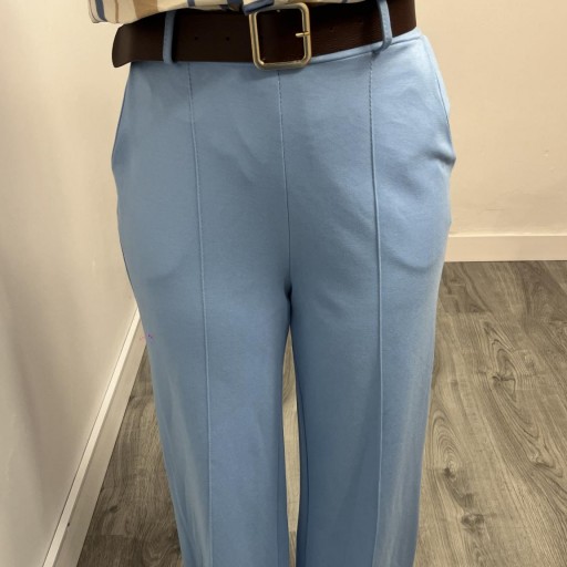 Pantalón Palazzo Mujer de Punto Elástico con Cinturón Celeste [1]