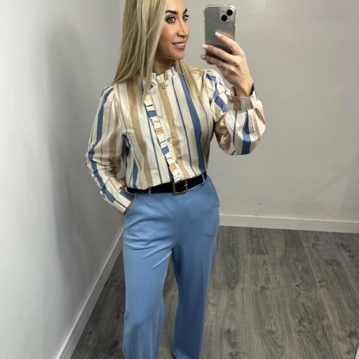 Pantalón Palazzo Mujer de Punto Elástico con Cinturón Celeste [0]