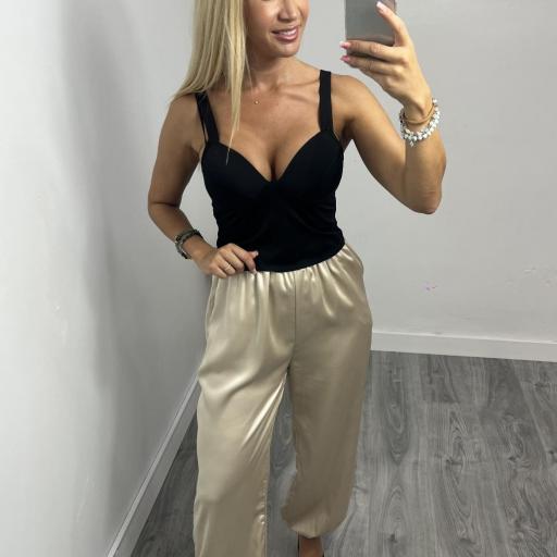 Pantalón Satinado Jogger Mujer London Champan