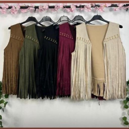 Chaleco Flecos Mujer con tachuelas  Beige [2]