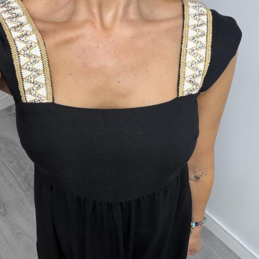 Vestido Midi Atenea  Boho Chic con Tirantes Bordados Negro [1]