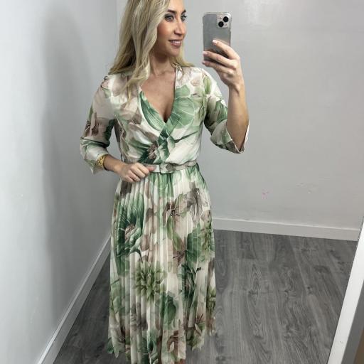 Vestido Midi Floral Elegante para Invitadas Verde 