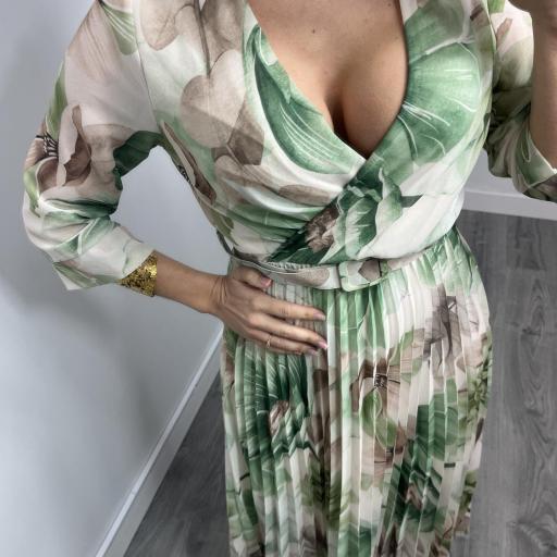 Vestido Midi Floral Elegante para Invitadas Verde  [1]