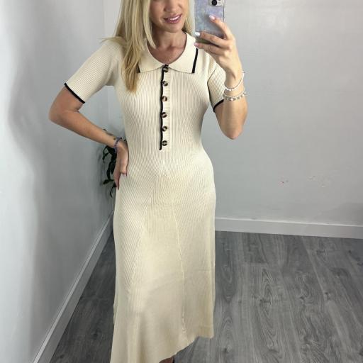 Vestido Mujer punto corte Midi Celina Beige [0]