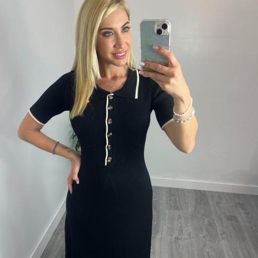 Vestido Mujer punto corte Midi Celina Negro