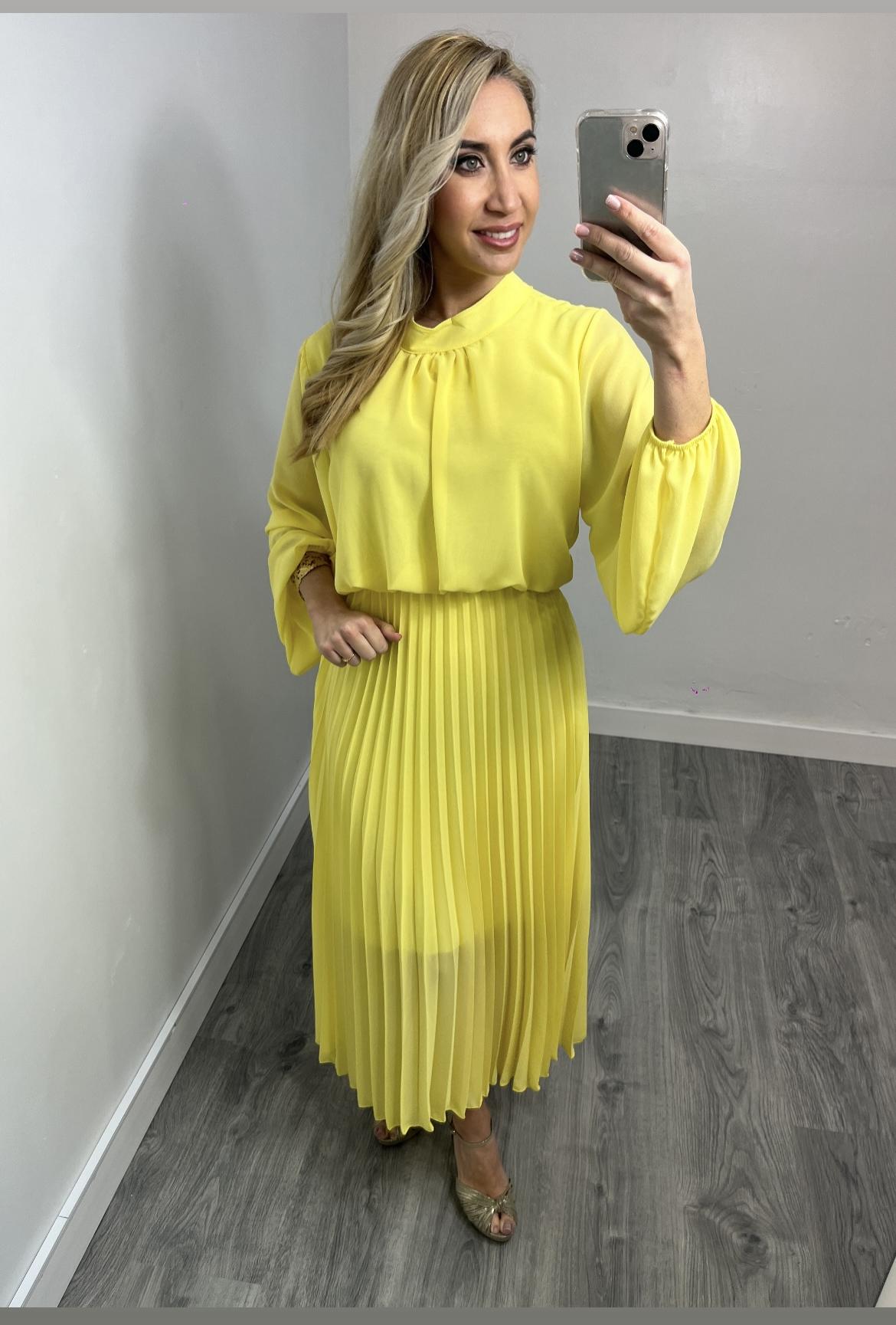 Vestido Midi Plisado Amarillo para Invitadas