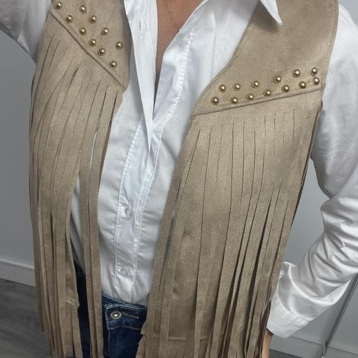 Chaleco Flecos Mujer con tachuelas  Beige [1]