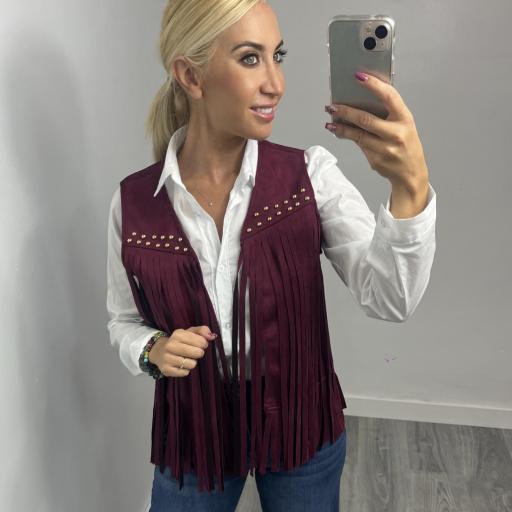 Chaleco Flecos Mujer con tacuelas burdeos