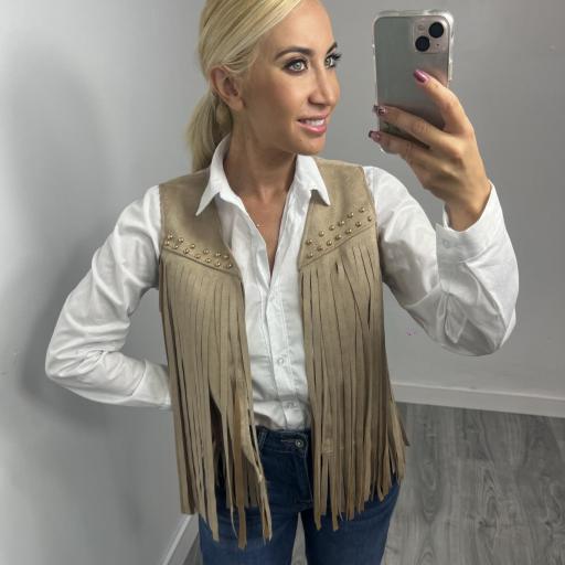 Chaleco Flecos Mujer con tachuelas  Beige [0]