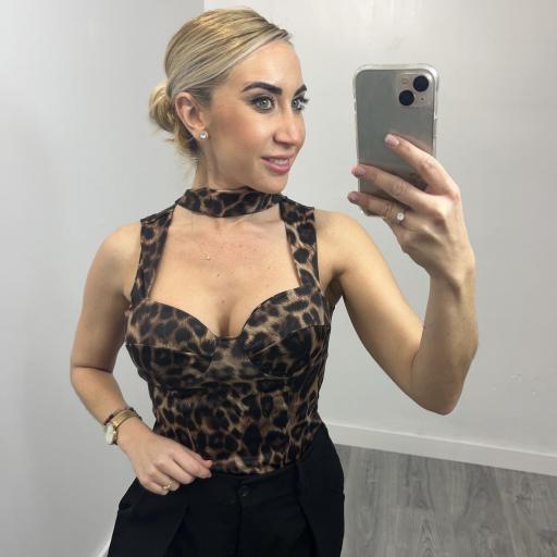 Top estampado leopardo mujer con lazo al cuello [0]