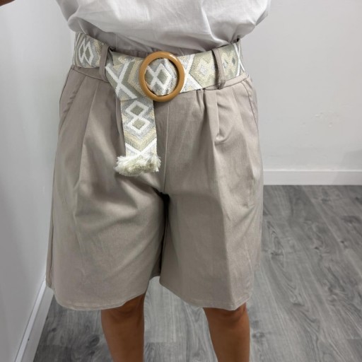 Bermuda de Mujer con Cinturón Étnico Taupe [1]