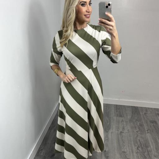 Vestido midi de rayas elegante mujer Amore Verde Oliva 